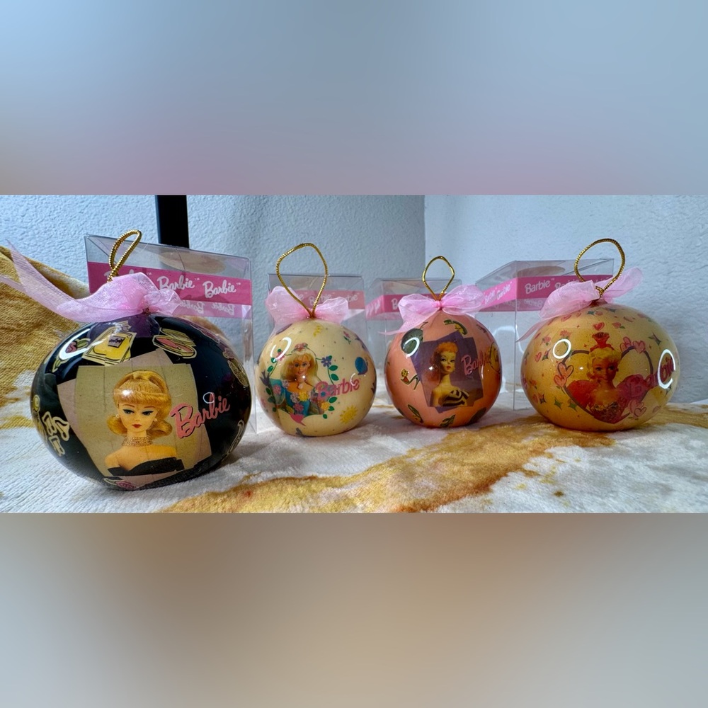 Vintage Barbie Holiday Decoupage Ball Ornament Lot of 4 Barbie Christmas 1996